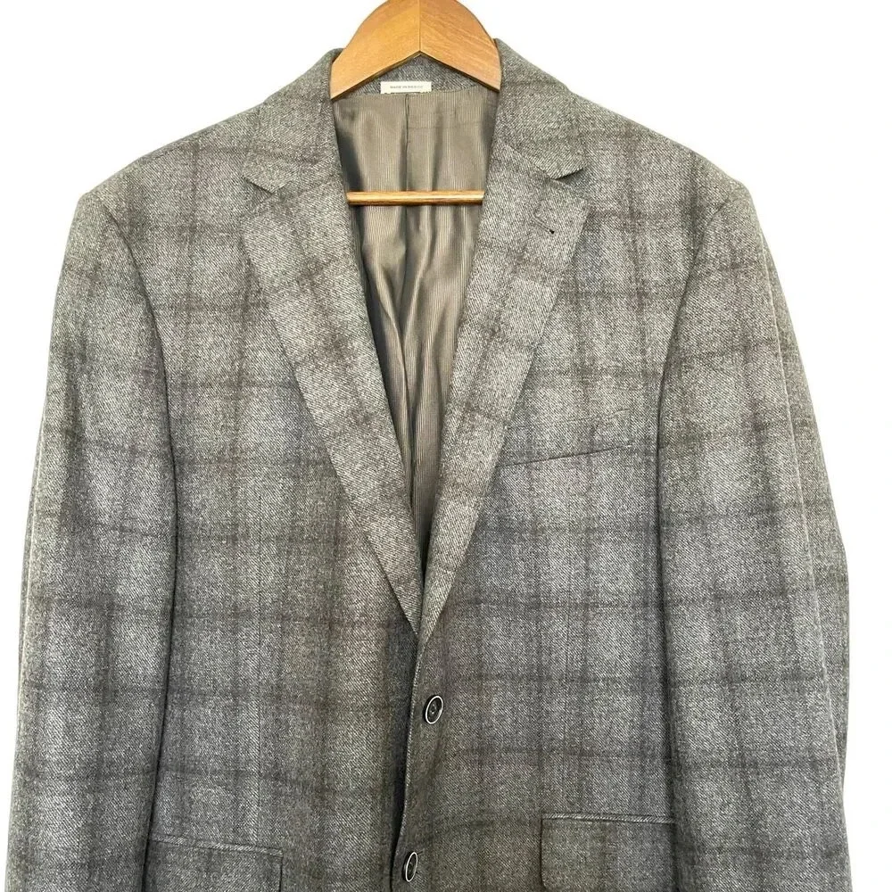 Joseph Abboud Mens Sport Coat‎ Wool Cashmere 44R Grey Plaid E.Thomas Hamilton
